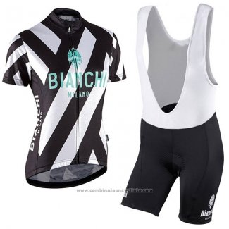 2017 Maillot Cyclisme Femme Bianchi Noir et Blanc Manches Courtes et Cuissard