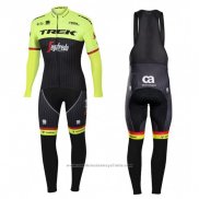 2017 Maillot Cyclisme Trek Segafredo Noir et Jaune Manches Longues et Cuissard