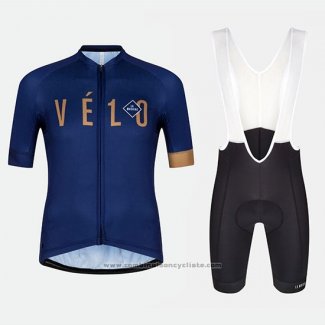 2018 Maillot Cyclisme Velo Bleu Orange Manches Courtes et Cuissard