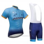 2018 Maillot Cyclisme Astana Fonce Bleu Manches Courtes et Cuissard