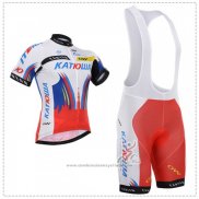 2018 Maillot Cyclisme Katusha Blanc Bleu Rouge Manches Courtes et Cuissard