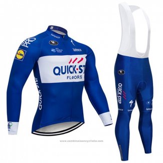 2018 Maillot Cyclisme Quick Step Floors Bleu et Blanc Manches Longues et Cuissard