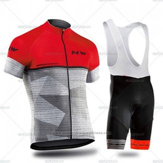 2019 Maillot Cyclisme Northwave Gris Rouge Manches Courtes et Cuissard