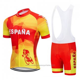 2019 Maillot Cyclisme Espagne Rouge et Jaune Manches Courtes et Cuissard