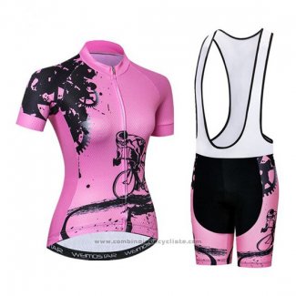 2019 Maillot Cyclisme Femme Weimostar Rose Manches Courtes et Cuissard