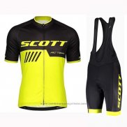 2019 Maillot Cyclisme Scott Noir Jaune Manches Courtes et Cuissard