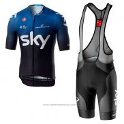 2019 Maillot Cyclisme Sky Aero Noir Bleu Manches Courtes et Cuissard