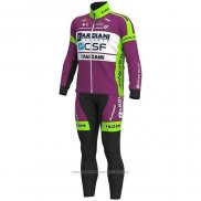 2020 Maillot Cyclisme Bardiani Csf Violet Vert Manches Longues et Cuissard