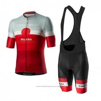 2020 Maillot Cyclisme Castelli Gris Rouge Manches Courtes et Cuissard