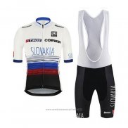 2020 Maillot Cyclisme Slovaquie Blanc Noir Bleu Manches Courtes et Cuissard