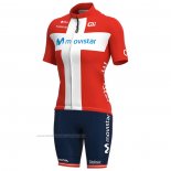 2021 Maillot Cyclisme Femme Movistar Champion Danemark Manches Courtes et Cuissard