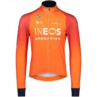 2022 Maillot Cyclisme Ineos Grenadiers Orange Manches Longues et Cuissard