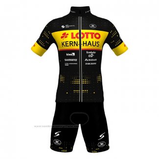 2022 Maillot Cyclisme Lotto-kern Haus Noir Jaune Manches Courtes et Cuissard