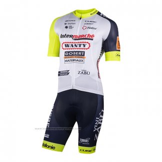 2022 Maillot Cyclisme Wanty-Gobert Cycling Team Blanc Bleu Manches Courtes et Cuissard
