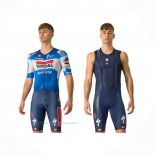 2024 Maillot Cyclisme Deceuninck Quick Step Bleu Blanc Manches Courtes Et Cuissard