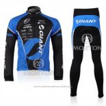 2010 Maillot Cyclisme Giant Noir et Bleu Manches Longues et Cuissard