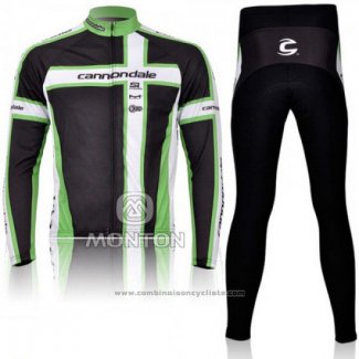 2011 Maillot Cyclisme Cannondale Blanc et Vert Manches Longues et Cuissard