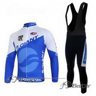 2011 Maillot Cyclisme Giant Bleu et Blanc Manches Longues et Cuissard