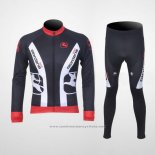 2011 Maillot Cyclisme Giordana Rouge et Noir Manches Longues et Cuissard