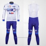 2012 Maillot Cyclisme FDJ Blanc et Azur Manches Longues et Cuissard