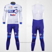 2012 Maillot Cyclisme FDJ Blanc et Azur Manches Longues et Cuissard