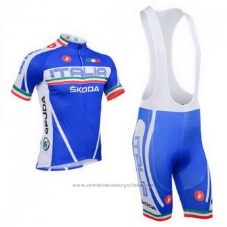 2013 Maillot Cyclisme Castelli Italie Blanc et Bleu Manches Courtes et Cuissard