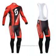 2013 Maillot Cyclisme Scott Noir et Rouge Manches Longues et Cuissard