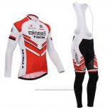 2014 Maillot Cyclisme Bissell Blanc et Rouge Manches Longues et Cuissard