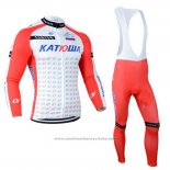 2014 Maillot Cyclisme Katusha Blanc et Rouge Manches Longues et Cuissard