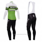 2014 Maillot Cyclisme Scott Vert et Blanc Manches Longues et Cuissard