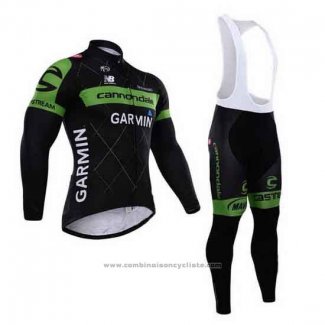 2015 Maillot Cyclisme Cannondale Vert et Noir Manches Longues et Cuissard