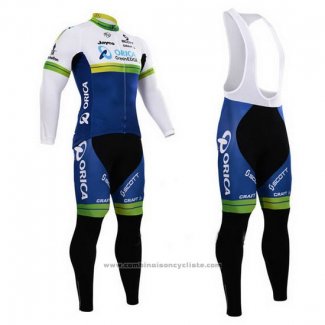 2015 Maillot Cyclisme Orica GreenEDGE Blanc et Bleu Manches Longues et Cuissard