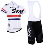 2015 Maillot Cyclisme Sky Champion Regno Unito Blanc et Rouge Manches Courtes et Cuissard