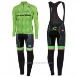 2016 Maillot Cyclisme Cannondale Noir et Vert Manches Longues et Cuissard