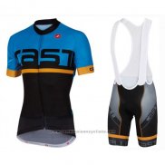 2016 Maillot Cyclisme Castelli Bleu Noir Manches Courtes et Cuissard