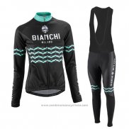 2016 Maillot Cyclisme Femme Bianchi Noir Manches Longues et Cuissard