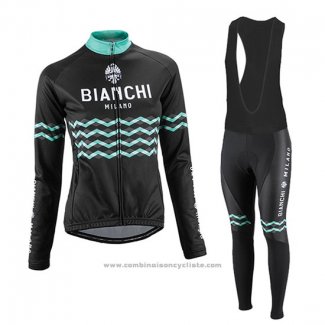 2016 Maillot Cyclisme Femme Bianchi Noir Manches Longues et Cuissard