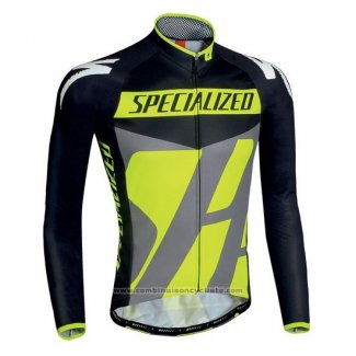 2016 Maillot Cyclisme Specialized Ml Noir et Vert Manches Longues et Cuissard