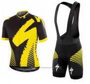 2016 Maillot Cyclisme Specialized Profond Noir et Jaune Manches Courtes et Cuissard