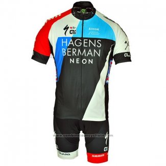 2018 Maillot Cyclisme Axeon Hagens Berman Bleu Noir Manches Courtes et Cuissard