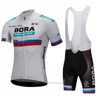 2018 Maillot Cyclisme Bora Champion Slovaquie Blanc Manches Courtes et Cuissard