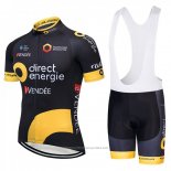 2018 Maillot Cyclisme Direct Energie Noir et Jaune Manches Courtes et Cuissard