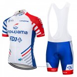 2018 Maillot Cyclisme FDJ Blanc et Bleu Manches Courtes et Cuissard