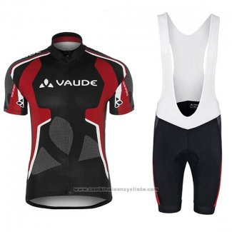 2018 Maillot Cyclisme Vaude Noir et Rouge Manches Courtes et Cuissard