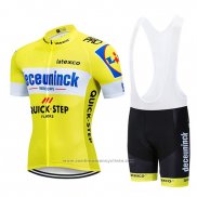 2019 Maillot Cyclisme Deceuninck Quick Step Jaune Blanc Manches Courtes et Cuissard