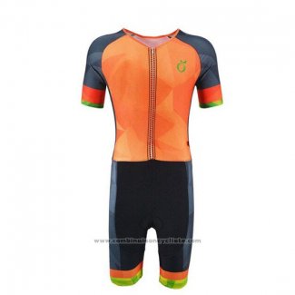 2019 Maillot Cyclisme Emonder-triathlon Orange Gris Noir Manches Courtes et Cuissard