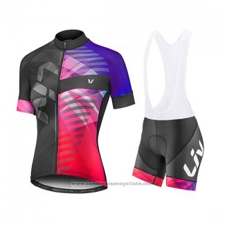 2019 Maillot Cyclisme Femme Liv Violet Rouge Noir Manches Courtes et Cuissard