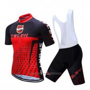 2019 Maillot Cyclisme Teleyi Bike Rouge Noir Manches Courtes et Cuissard