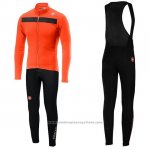 2019 Maillot Cyclisme Castelli Puro 3 Orange Noir Manches Longues et Cuissard