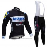 2019 Maillot Cyclisme Deceuninck Quick Step Noir Blanc Manches Longues et Cuissard